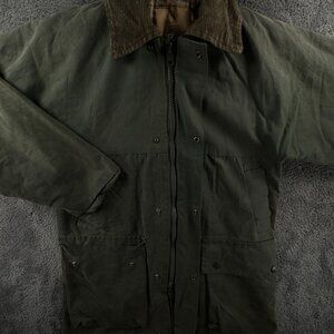 Country Style Cotton Waxed Jacket Full Zip Cargo Pockets Youth Size 32 Green Boy